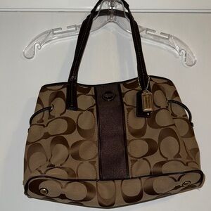 Coach Tan and Brown Signature Shoulder Bag